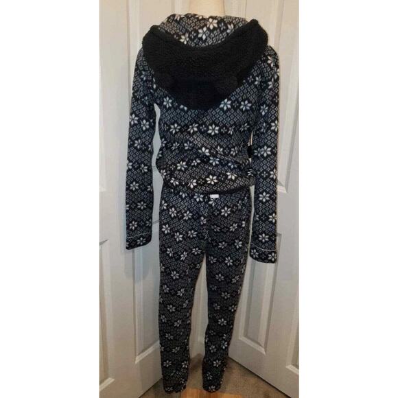 Kensie PJ Bear Hooded Fleece Warm Cozy Soft Jumpsuit Women’s size Medium - Picture 2 of 10